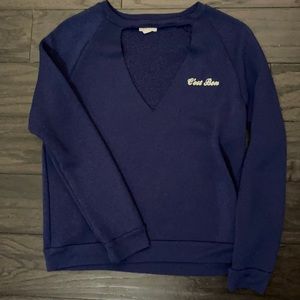 BLUE CUTE LONG SLEEVE V NECK